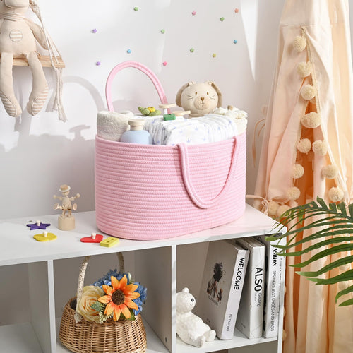 13.5L Baby Diaper Caddy Organizer, 15.3"x9.8"x7" Cotton Rope Diaper Basket, Changing Table Storage Caddy With Removable Divider, Baby Basket for Nursery, Car, Diapers, Baby Shower Gifts for Newborn
