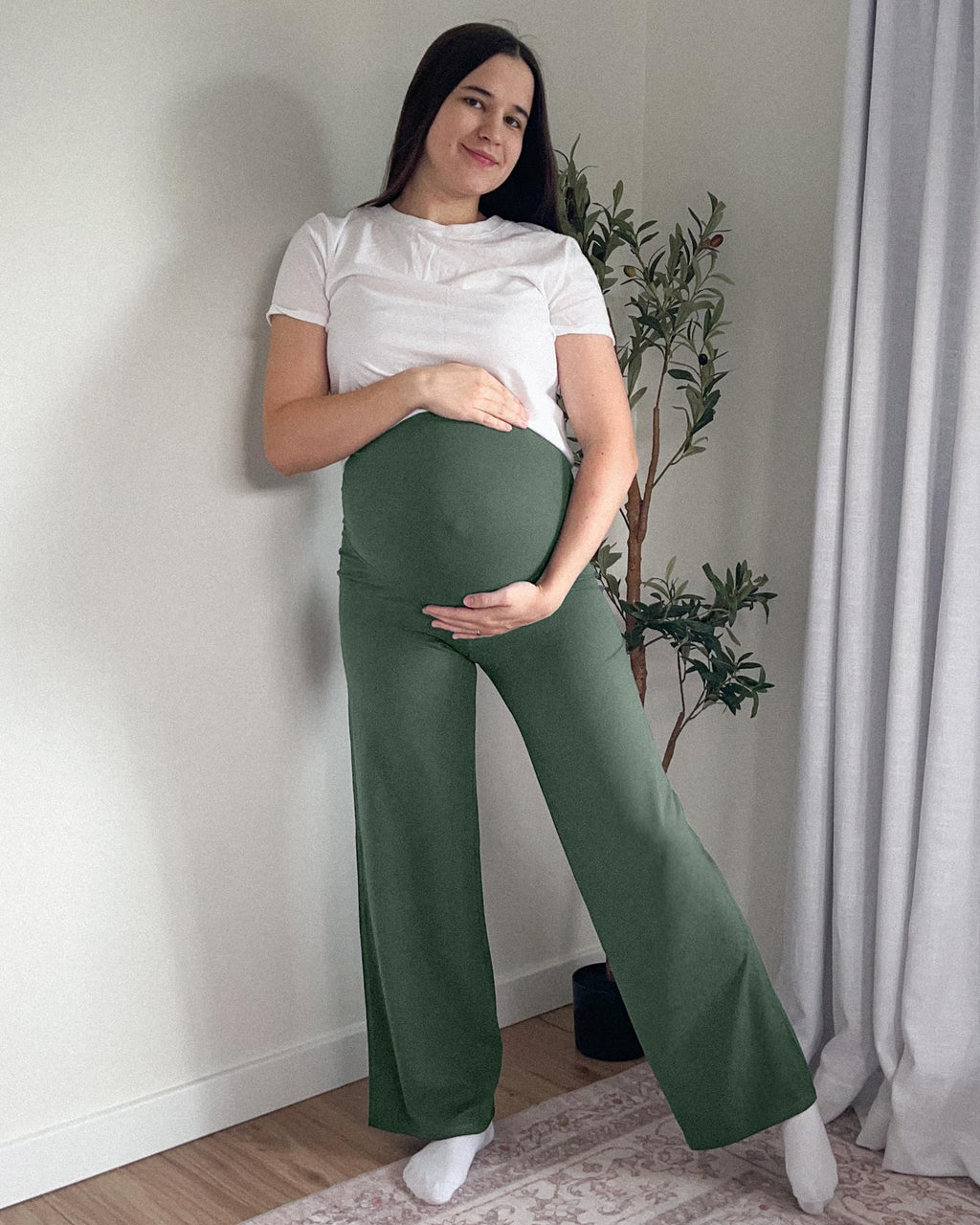 G4Free Pregnancy Pants Work High Waisted,Gray Sage,XL,Tall