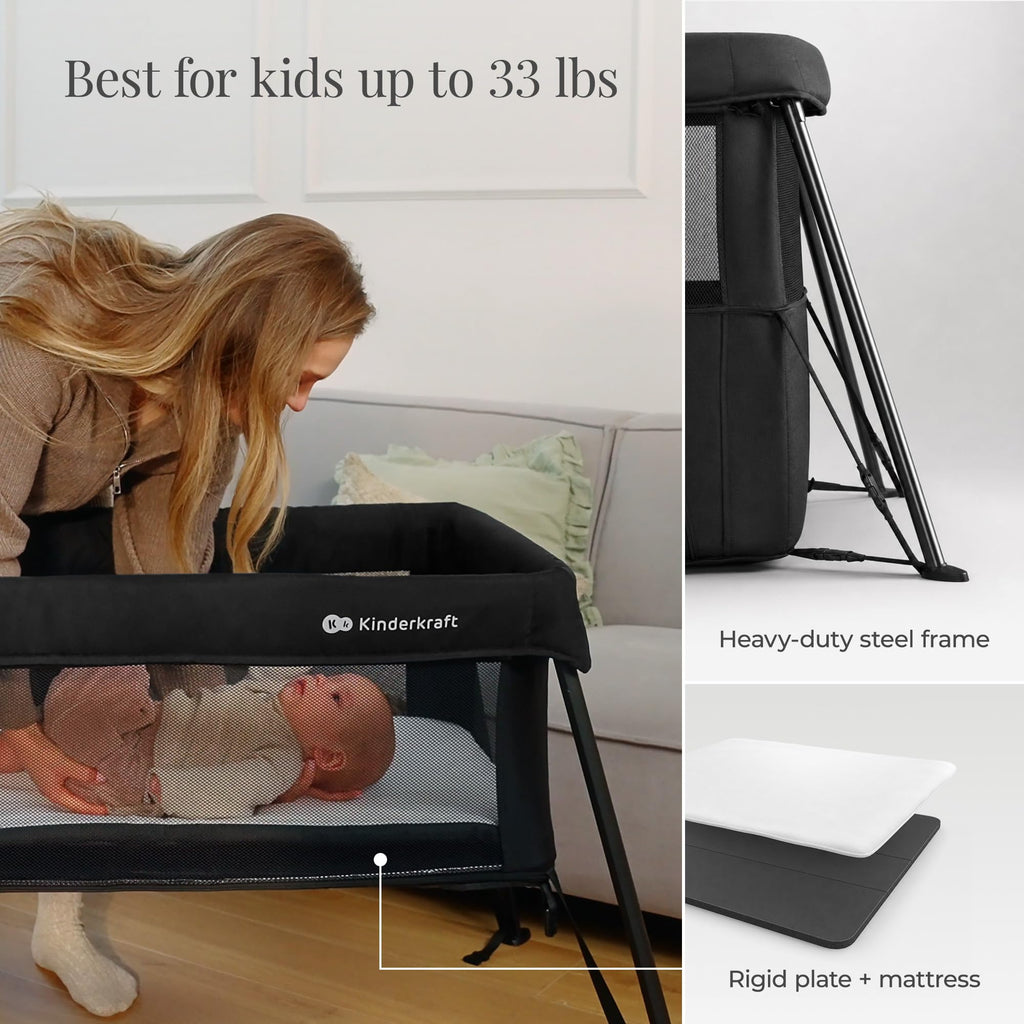 Kinderkraft Cami 3 in 1 Convertible Travel Cot Black
