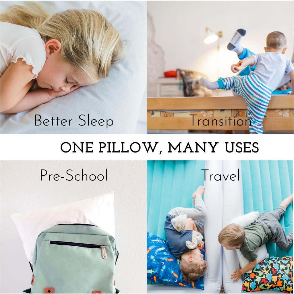 Little Sleepy Head Toddler Pillow with Cotton Pillowcase – 13x18 Kids Pillow for Ages 2–5 – Soft Hypoallergenic Toddler Bed Pillow for Travel, Daycare & Preschool – Envelope Pillowcase (Gingham Pink)