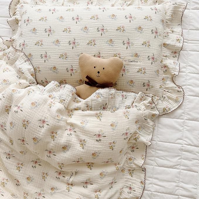 AOJIM Muslin Cotton Kids Pillowcase with Azalea Patterns, Lightweigth Soft Crib Nursery Pillowcase 1PC for Boys Girls, Print Toddler Bedding for Room Decor, Machine Washable, 14x20 Inches