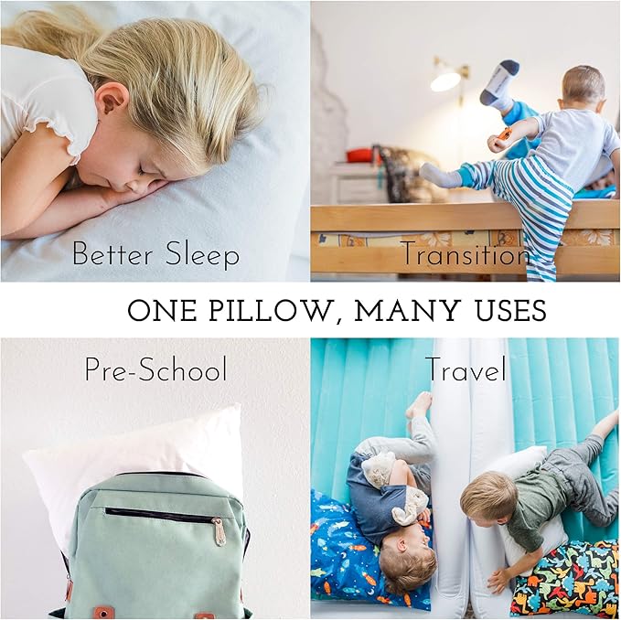 Little Sleepy Head Toddler Pillow with Pillowcase 13x18 - Kids Pillow for Sleeping - Toddler Pillow - Better Neck Support Ergonomic Pillow and Toddler Pillowcase - Best Pillows for Kids (Hearts)