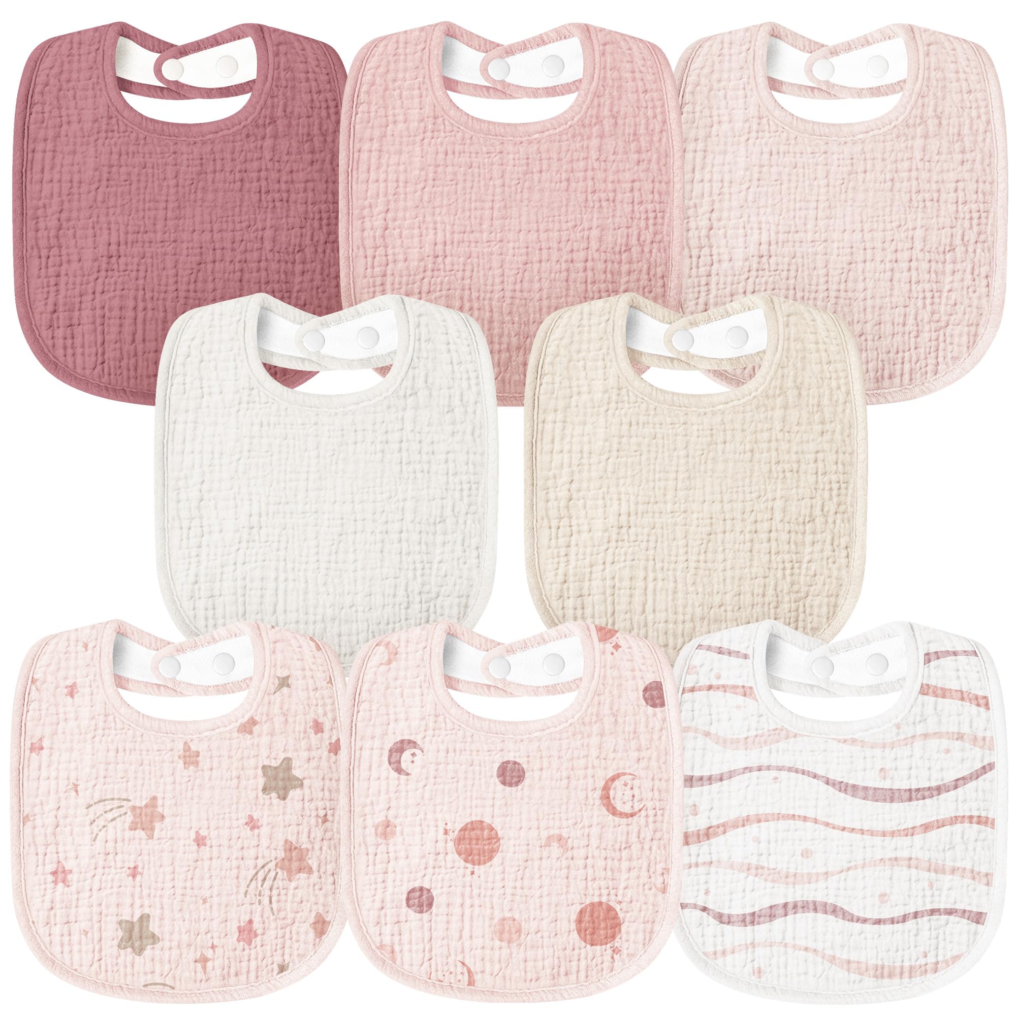 Susurration Muslin Baby Bibs 8 Pack Baby Bandana Drool Bibs,Soft Cotton Drooling and Teething Bibs for Baby Girl & Boy, Soft Square Adjustable Baby Drooling Bibs for Toddler, Newborn,0-36 Months
