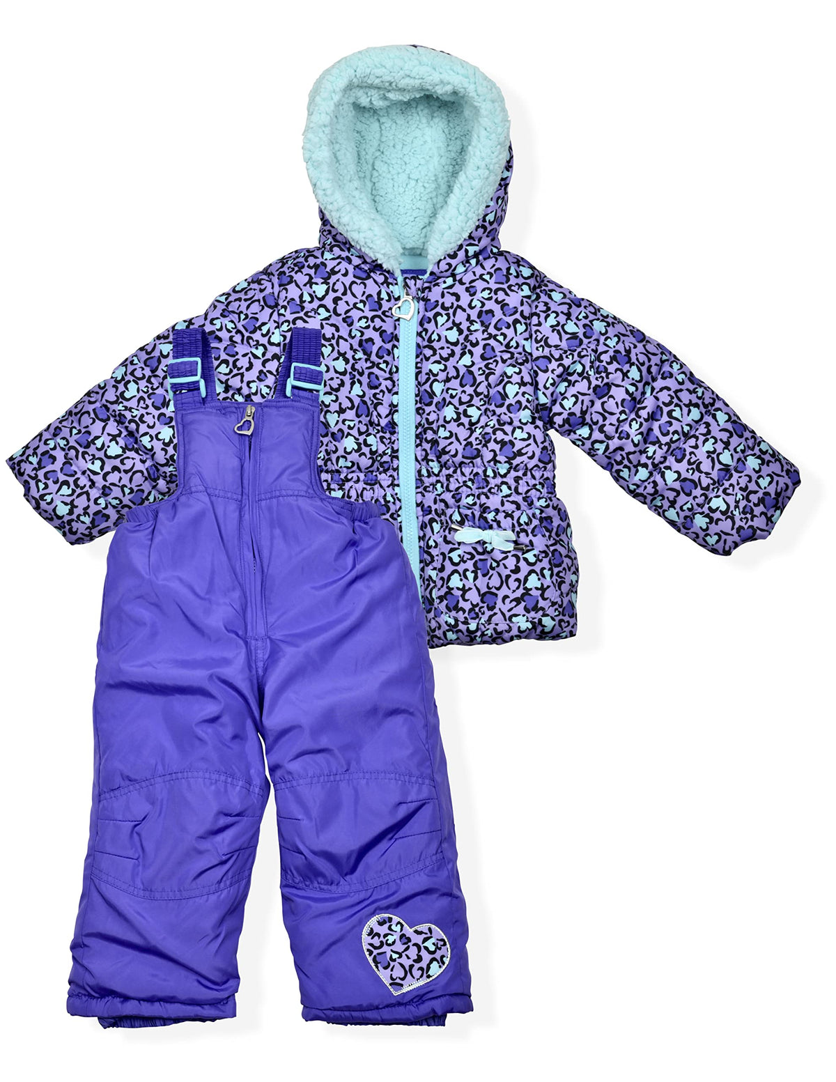 Arctic Quest Girls' Bib Snow Pants and Ski Jacket Water-Resistant Snowsuit For Kids Winter Hooded Jacket, Puffer Blush, 3T