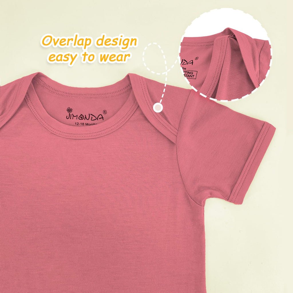 Jimonda Baby Bodysuits Rayon from Bamboo Short Sleeve Baby Boys Girls Rompers Soft Outfits Newborn Clothes (Sakura pollen&Rosered,18-24 Months)