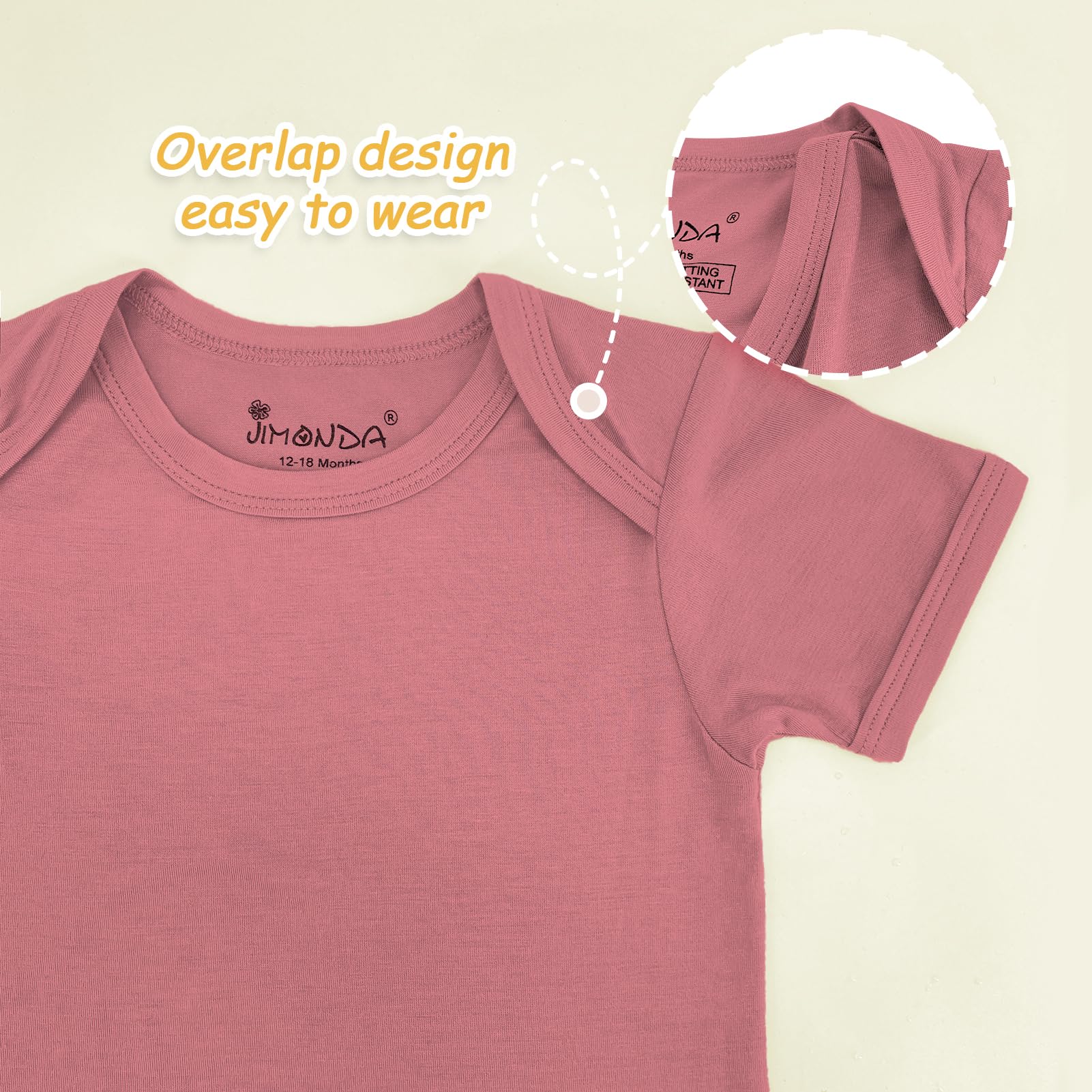 Jimonda Baby Bodysuits Rayon from Bamboo Short Sleeve Baby Boys Girls Rompers Soft Outfits Newborn Clothes (Sakura pollen&Rosered,18-24 Months)