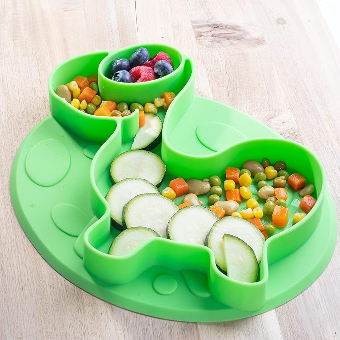 Dinosaur Silicone Compartment Plates- 3 PK T-Rex - Large Divided Sections for Easy Grabbing Baby Food Training, Non-Slip Unbreakable Material, Flexible Shapes for Toddlers, Kids - BPA Free, Food Safe
