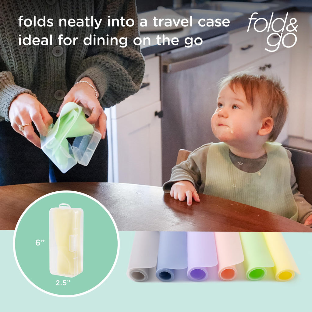 Olababy Fold N Go Silicone Placemat w Travel Case | Dishwasher Safe, BPA Free, Non-Slip, Waterproof | Mini Dining Mat for Infants, Babies, Toddlers and Kids (1, Pearl)
