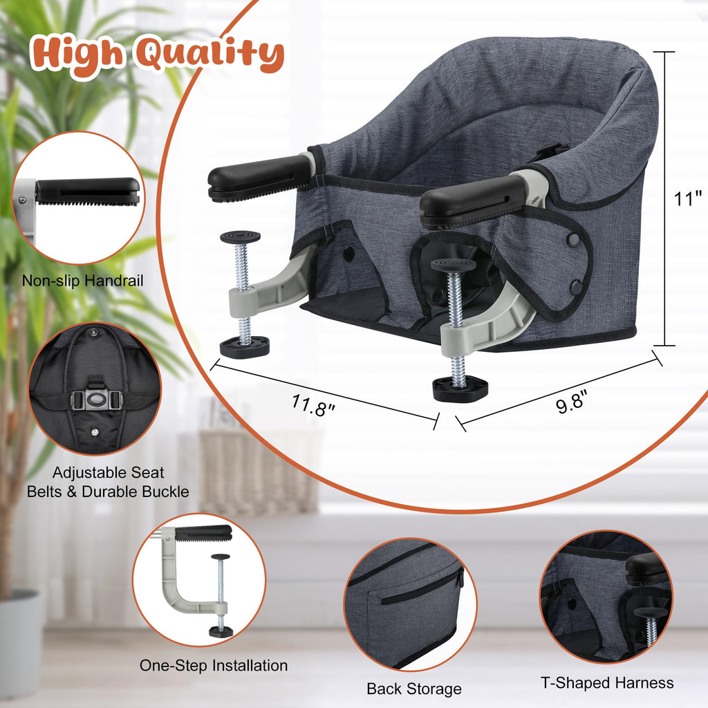 JOZZVE Hook On High Chair with Tray, Clip-On Feeding Seat, Grey
