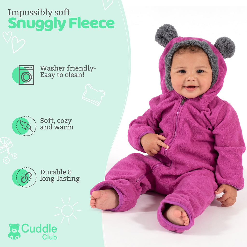 Cuddle Club Fleece Baby Bunting Bodysuit – Infant One Piece Kids Hooded Romper Outerwear Toddler Jacket