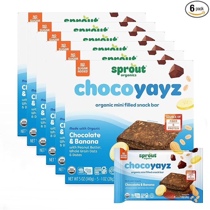 Sprout Organics, Yayz Toddler Snack Bars, Chocolate & Banana, 5 Individual Bars, 1 oz Each (30 Bars)