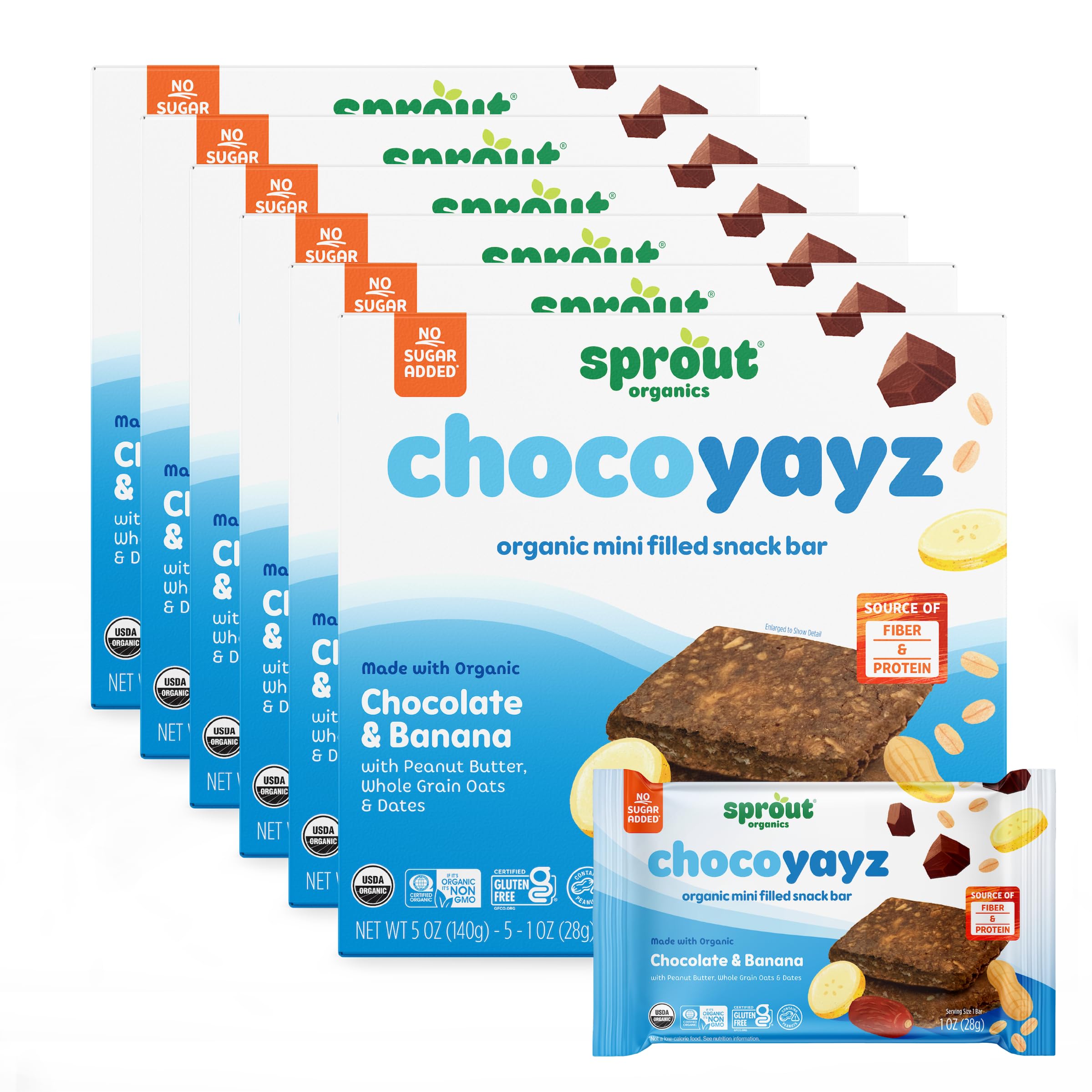 Sprout Organics, Yayz Toddler Snack Bars, Chocolate & Banana, 5 Individual Bars, 1 oz Each (30 Bars)