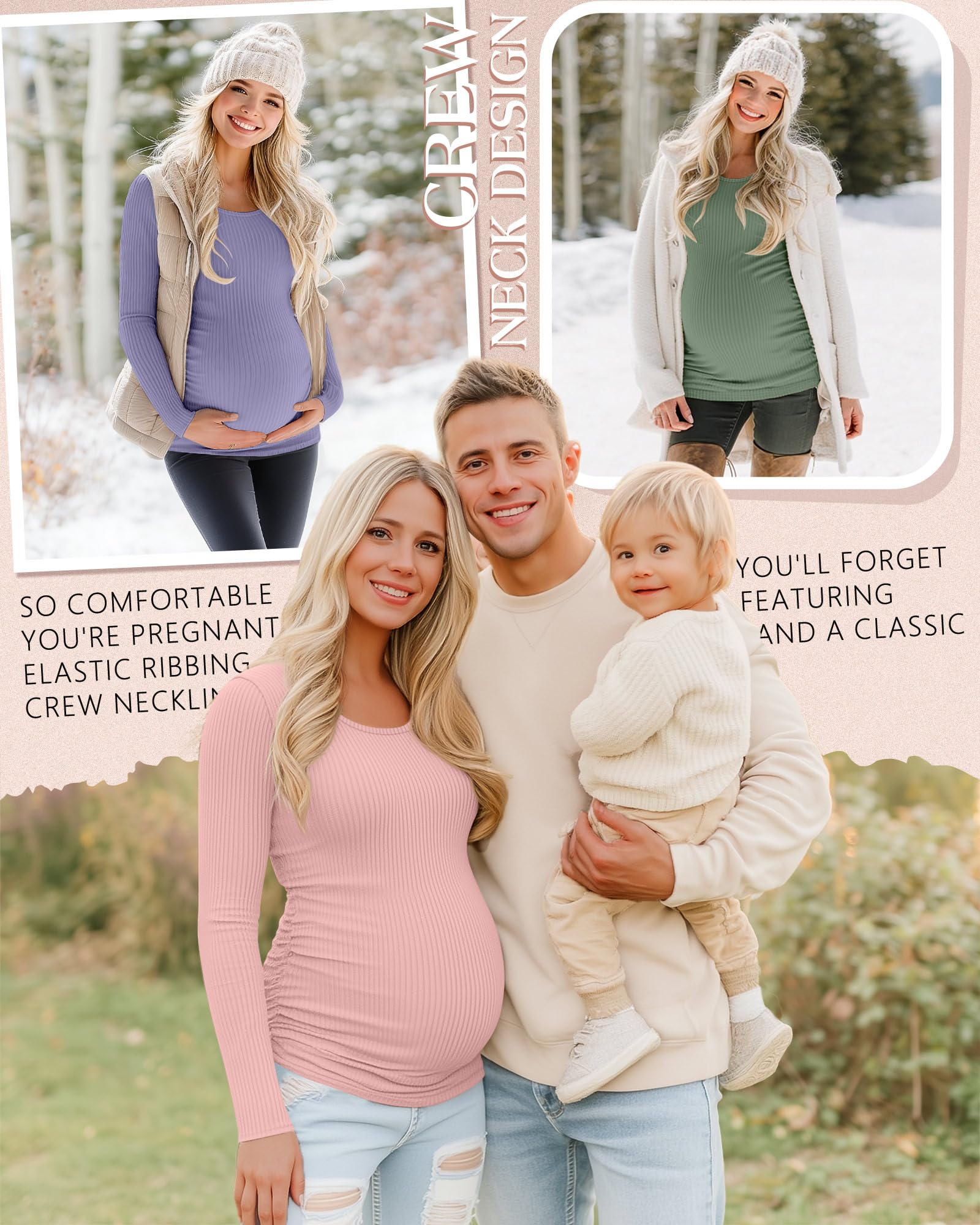 Riyiper 4 Pack Women's Cotton Ribbed Maternity Shirts, 4-Color, Medium