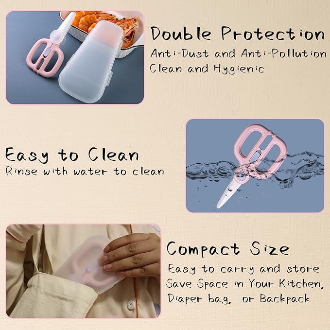 Baby Food Scissors with Travel Case, Ceramic Food Scissors Kids, Toddler Scissor with Safety Lock, Ideal for Pizza, Meats, Noodles, Vegetables, and Fruits (A)