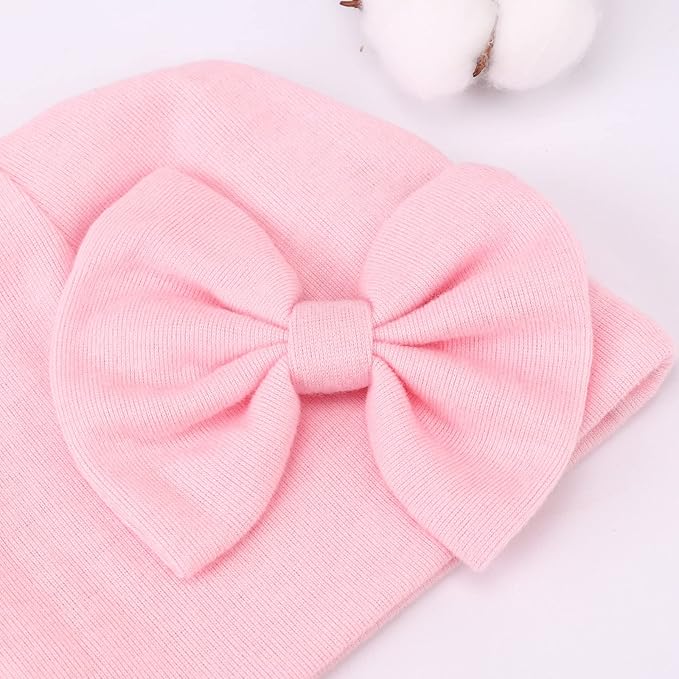BQUBO Newborn Baby Girls Hats Mittens Set Hospital Hat Beanie Infant Bow Hats Baby Cotton Gloves for 0-6 Months