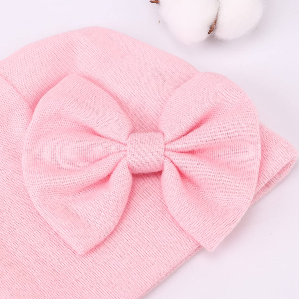 BQUBO Newborn Baby Girls Hats Mittens Set Hospital Hat Beanie Infant Bow Hats Baby Cotton Gloves No Scratch Mittens for 0-6 Months