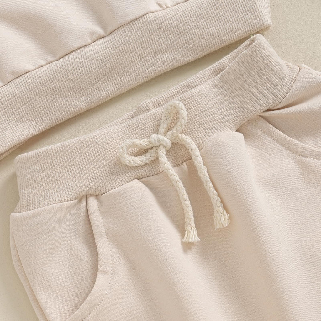 Kupretty Toddler Baby Boy Color Block Sweatshirt Pants Set Beige 2-3Y