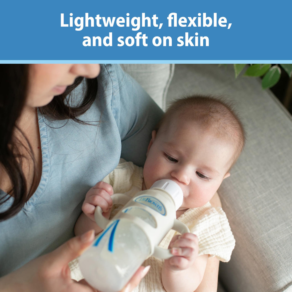 Dr. Brown's Narrow Baby Bottle Handles, 100% Silicone, Easy Grip Removable Handles for Bottle to Sippy Cup Transition, Gray, 4m+