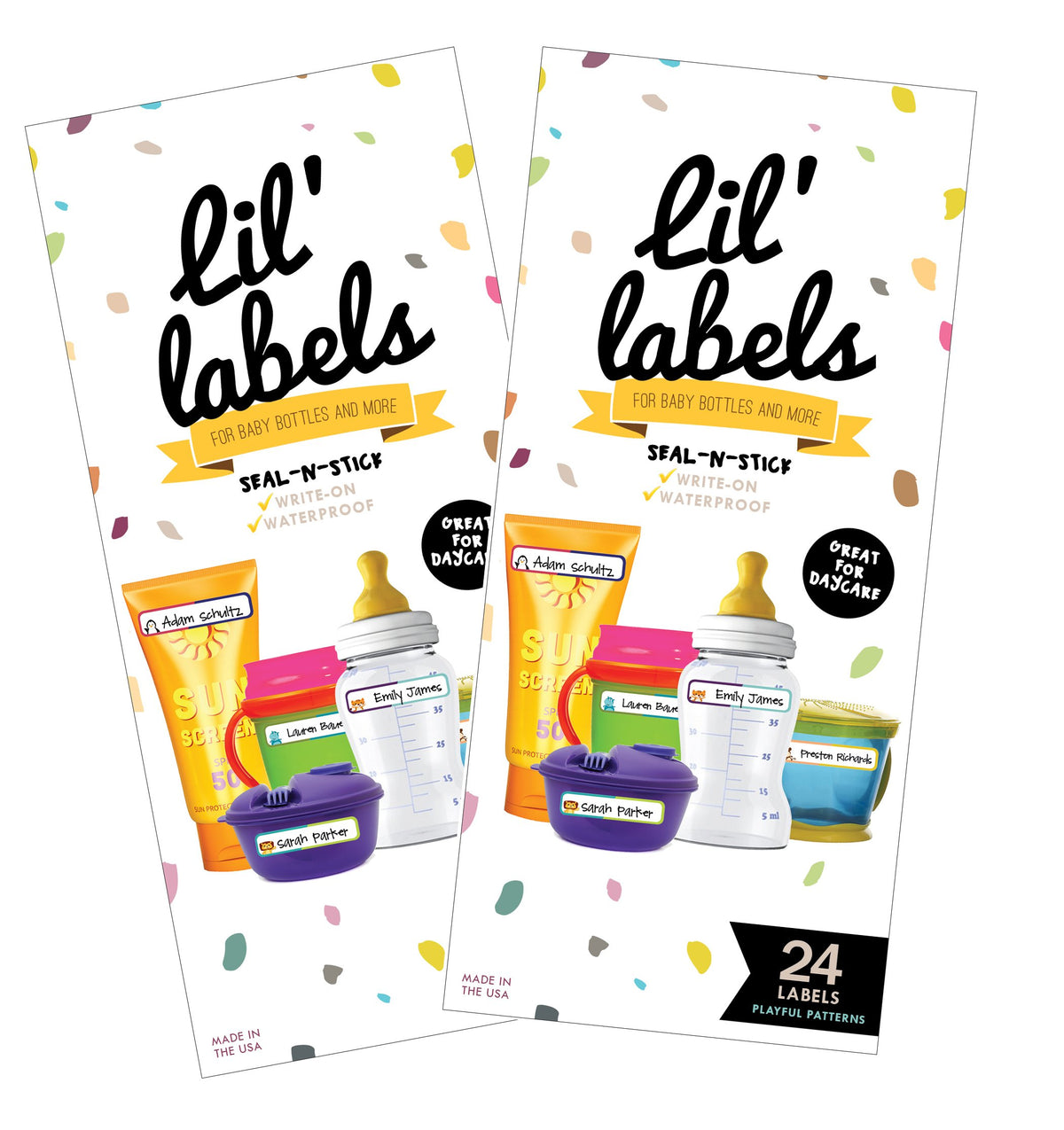 Bottle Labels, Write-On Name, Self-Laminating, Waterproof, Baby Bottle Label for Daycare, Made in The USA (Animal Friends Set of 2)