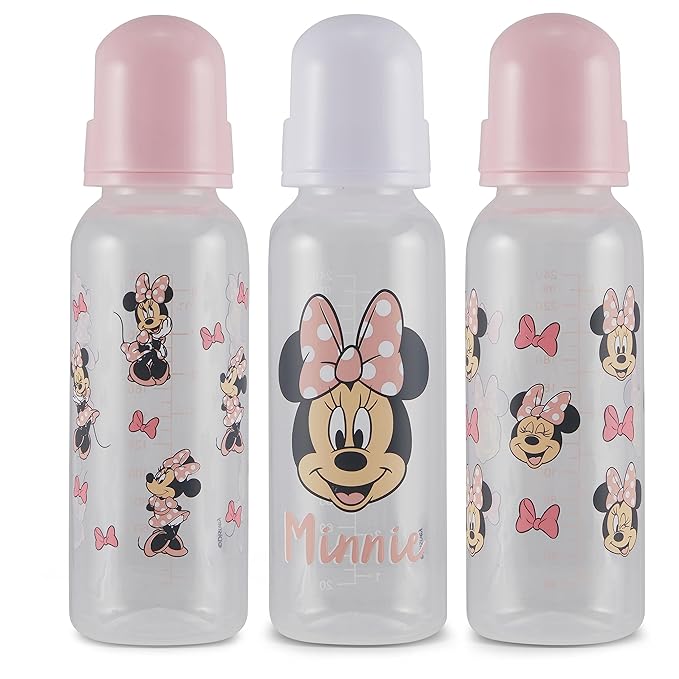 Baby Bottles 9 oz for Boys and Girls| 3 Pack of Disney Minnie Bows and Winks Infant Bottles for Newborns and All Babies | BPA-Free Plastic Baby Bottle for Baby Shower