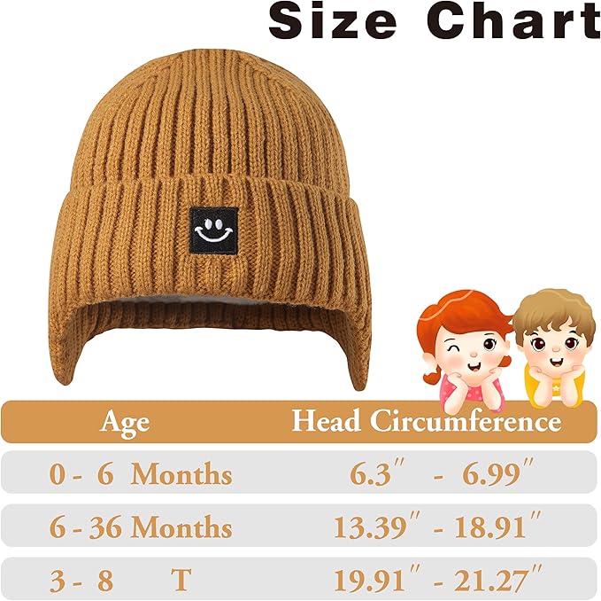 MaxNova 2 Pack Baby Beanie Toddler Winter Hat with Earflap for Girls Boys 0-8 Years