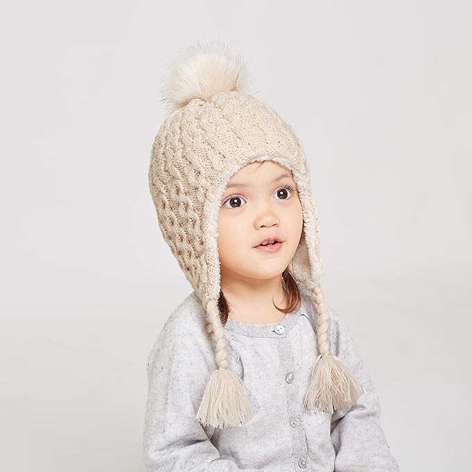 LANGZHEN Toddler Kids Infant Winter Hat,Earflap Knit Warm Cap Fleece Lined Beanie for Baby Boys Girls