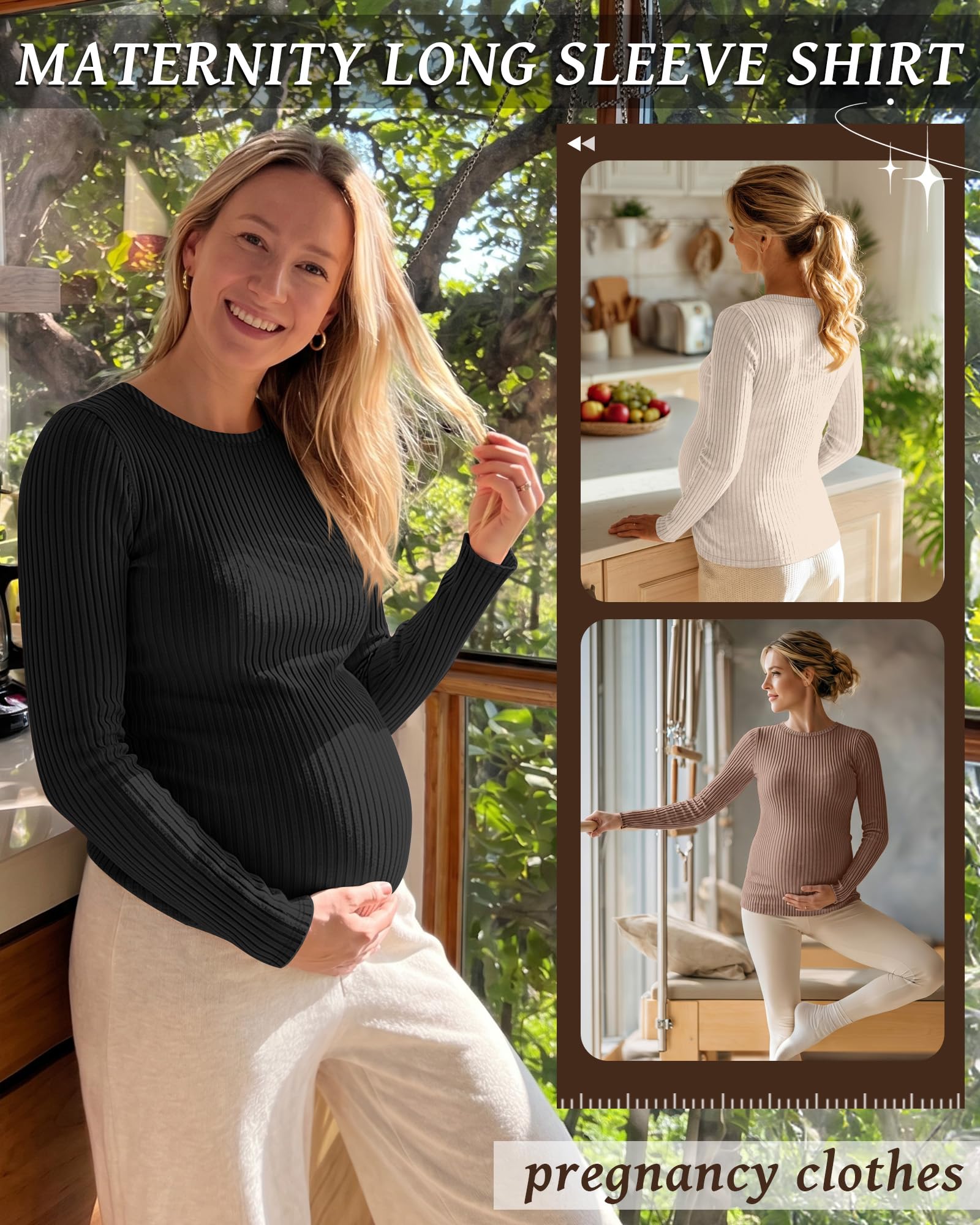 Riyiper 3 Pack Womens Maternity Shirts, 3-Color, Small