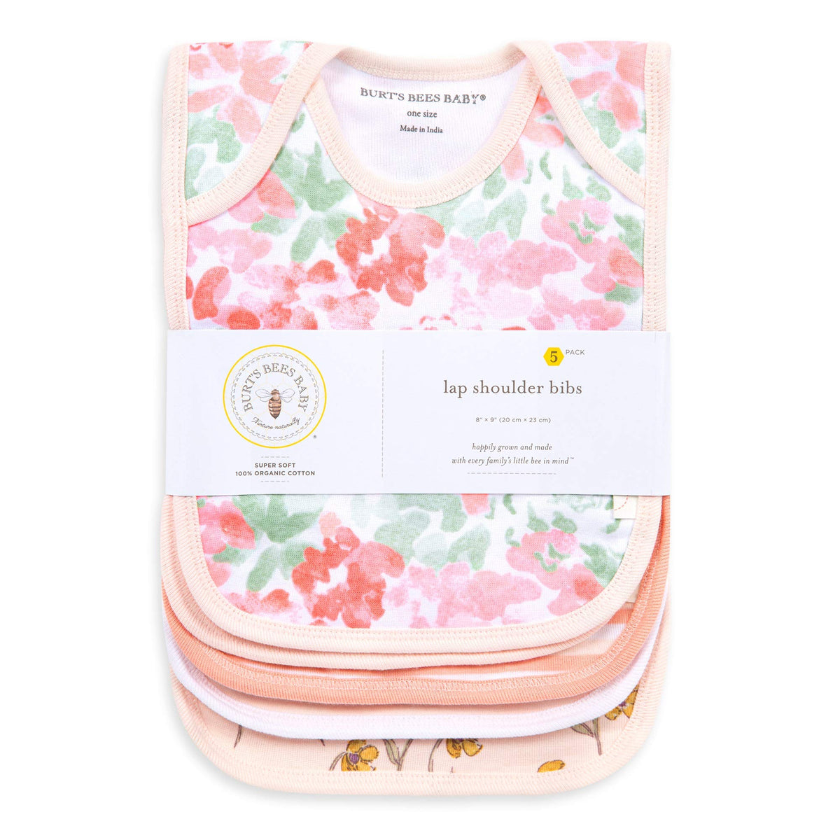 Burt's Bees Baby Bibs, Lap-Shoulder Drool Cloths, 100% Organic Cotton with Absorbent Terry Towel Backing