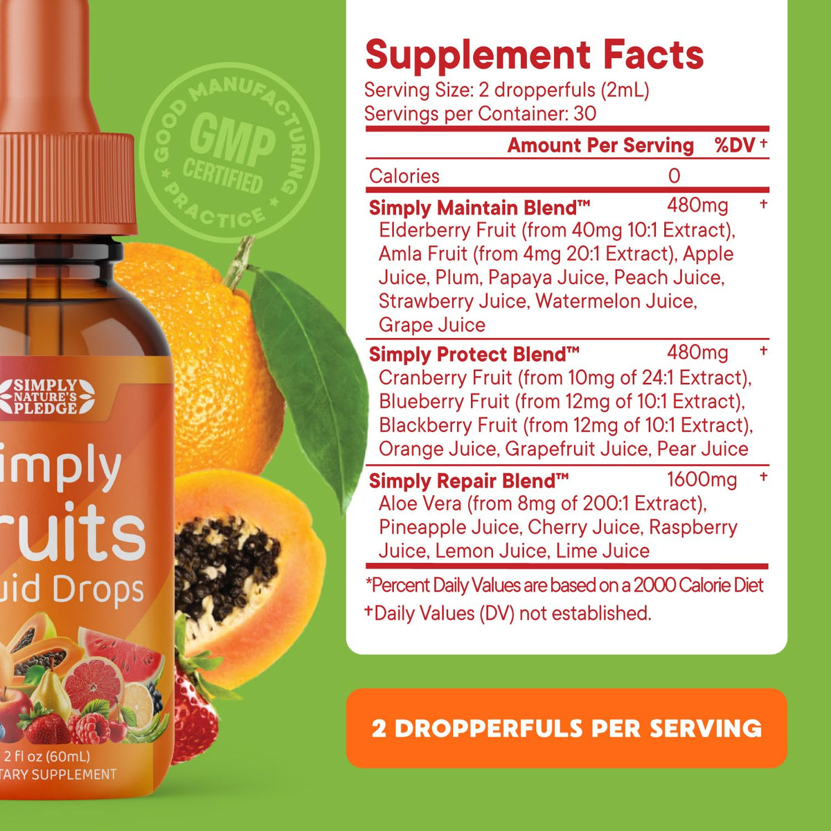 Simply Nature's Pledge Fruits & Vegetables Liquid Drops, 30 Day Supply