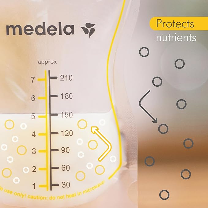 Medela Easy Pour Breastmilk Storage Bags 200 Count 7oz/210ml Disposable, Leakproof, Fast Freeze, Breast Milk Protection Recyclable & BPA Free (Pack of 6)