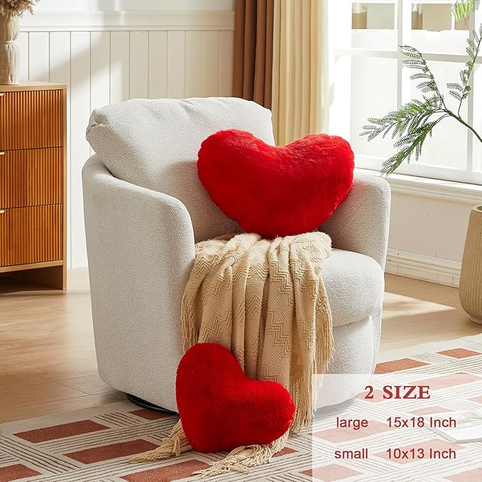 EastTree Heart Pillows, Red Heart Shaped Pillows, Love Throw Pillows Gifts, Ultra Soft Faux Rabbit Fur Small Cute Pillows, Women Girls Kid Room Decor 10x13 Inch