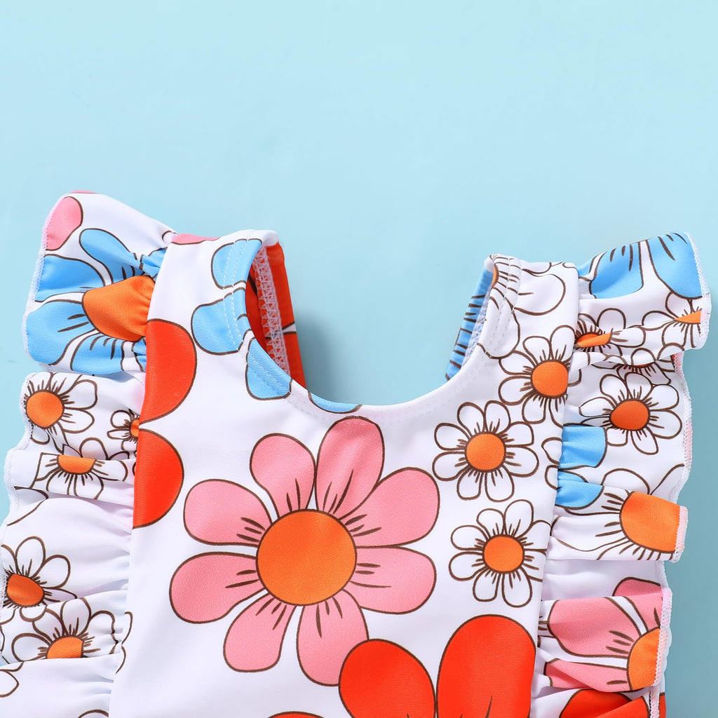 Newborn Baby Girl Ruffle Swimsuit Infant Toddler One Piece Floral Bikini Beach Bathing Swimwear Set(W3 Flower,12-18 Months)