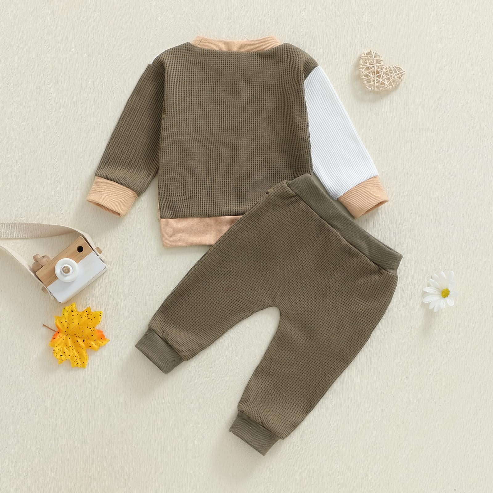 Fufuriprefer Toddler Baby Boy Fall Clothes Waffle outfit Long Sleeve Top Jogger Pant Set (C-Army Green, 6-12 Months)
