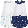 BSTOPPT Newborn Sleep Sack Baby Swaddle,0-3 Months,3-Way Adjustable Wearable Blanket,100% Rayon Cotton Swaddling sleeping bag，TOG 0.5（Clouds&Starry Sky）