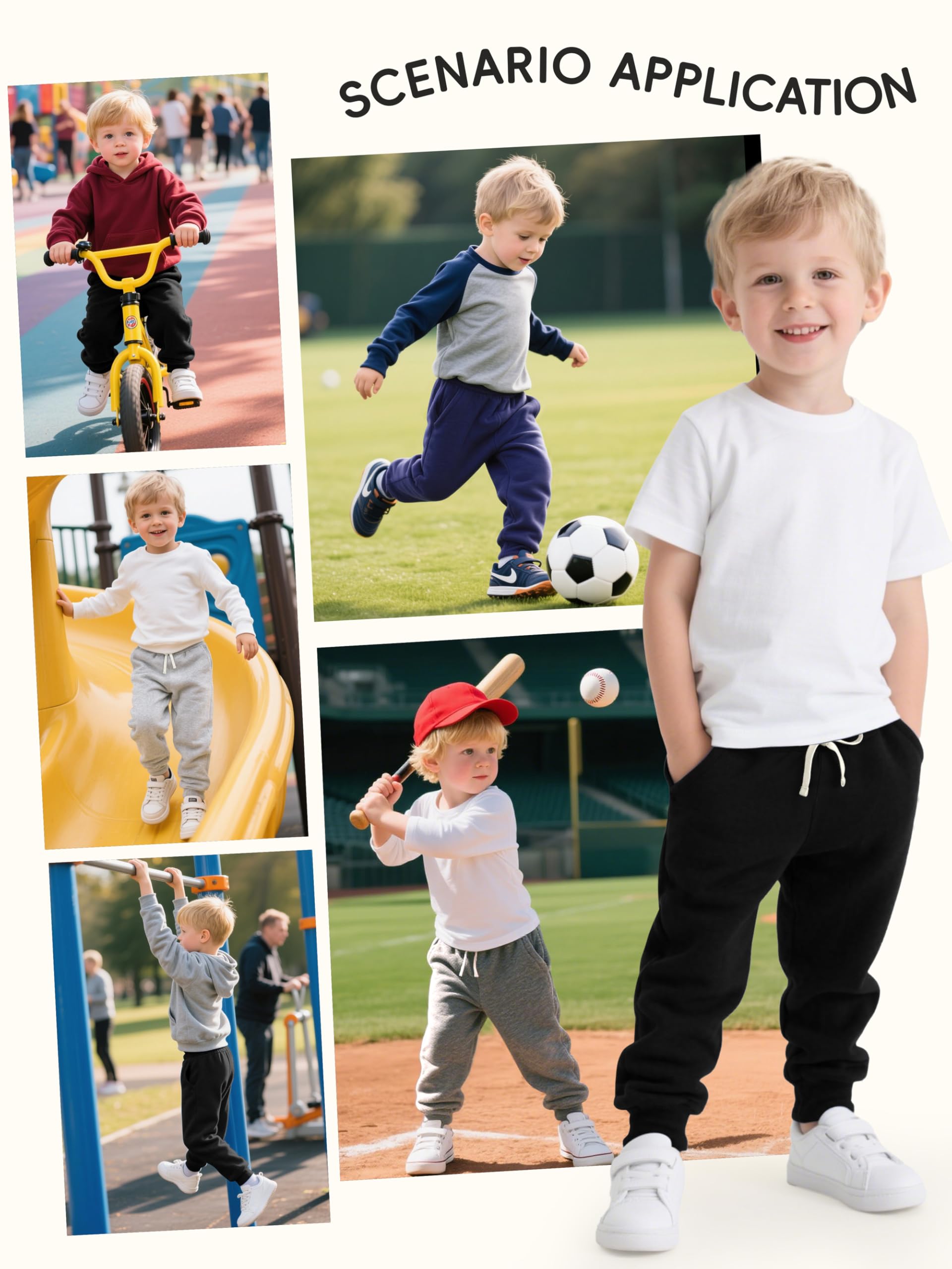 Aocku 4 Pack Toddler Boys Sweatpants Cotton Toddler Pants Pocket Drawstring