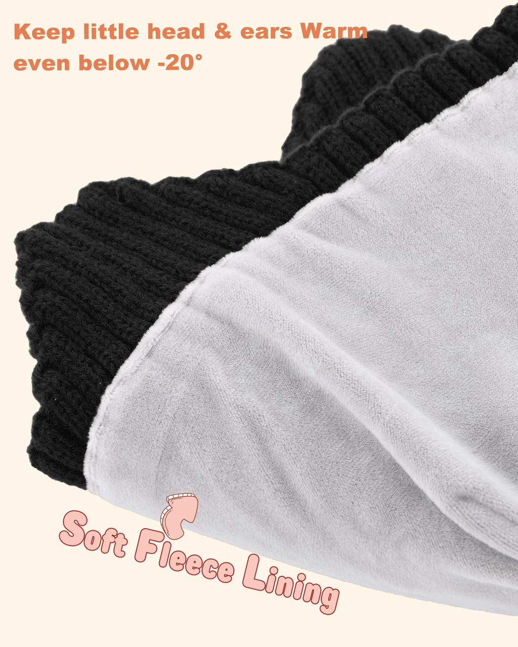 Baby Beanie Fleece Lined Toddler Winter Hat with Ear Flaps Little Girls Boys Warm Hats Cute Beanies for Kids Black
