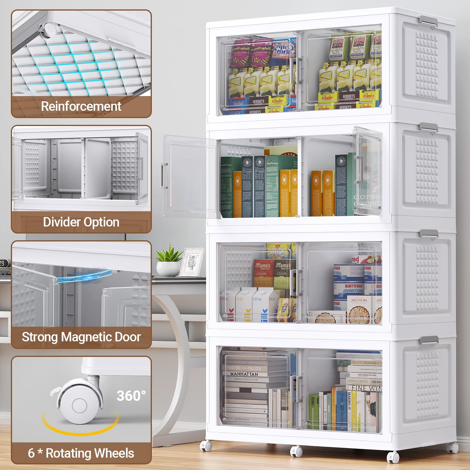 150Gal XL Stackable Storage Bins Foldable Box Cabinet for Home 3Pack White