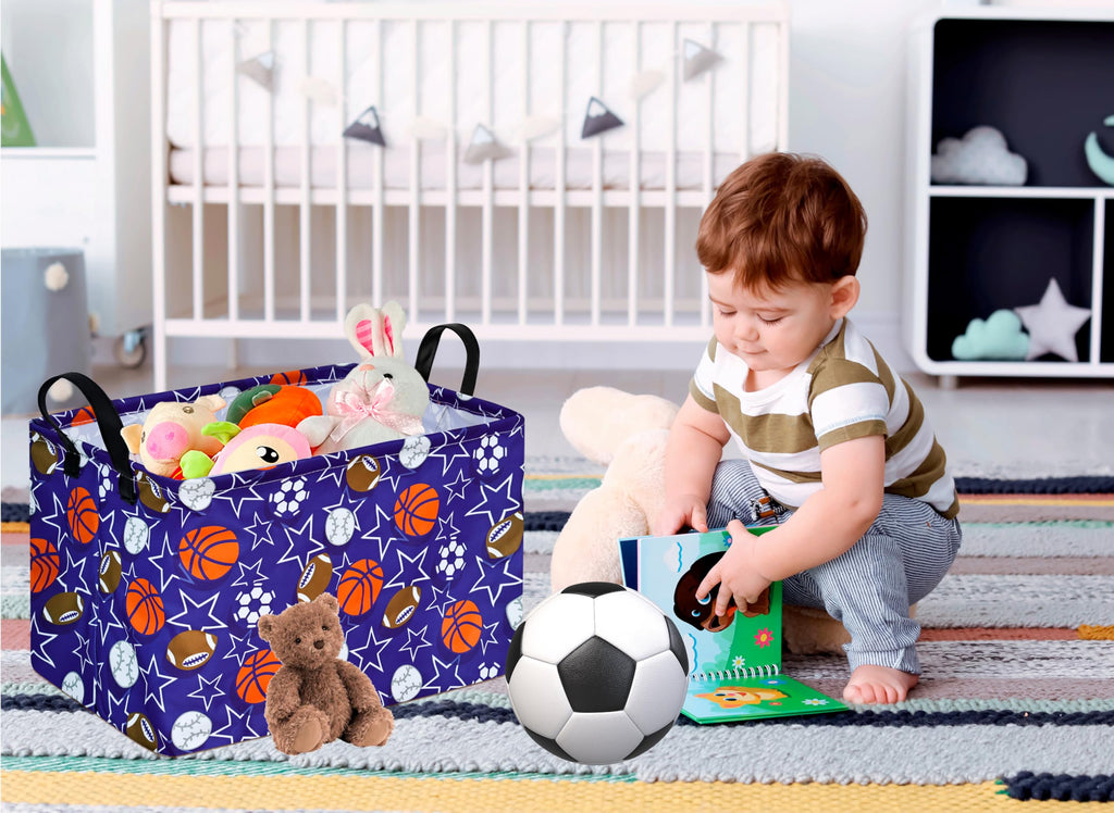 DUYIY Rectangle Gift Storage Basket Home Shelf Storage Basket Organizer Box Clothes Laundry Hamper Nursery Basket Laundry Basket with Handles (Star Ball)