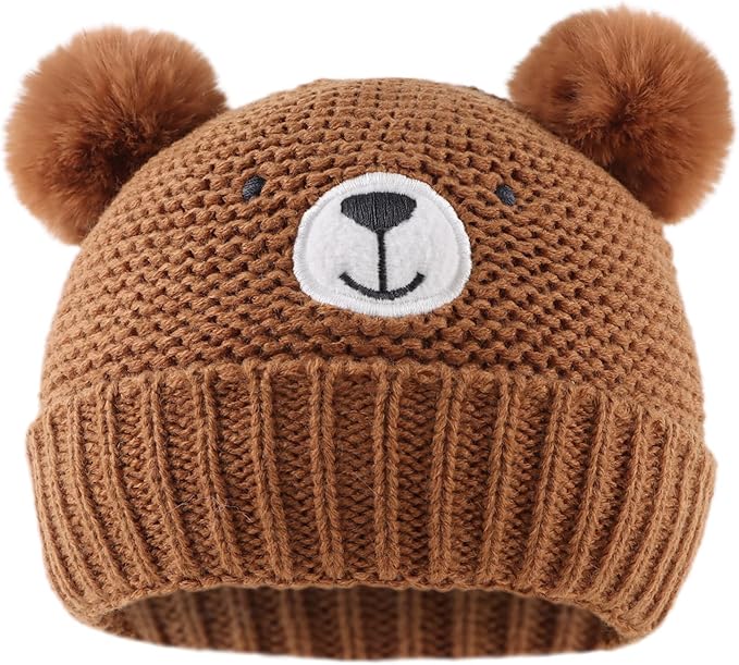 JANGANNSA Cute Bear Baby Beanie Pompom Baby Boys Hat Infant Toddler Winter Knitted Beanies for Girls