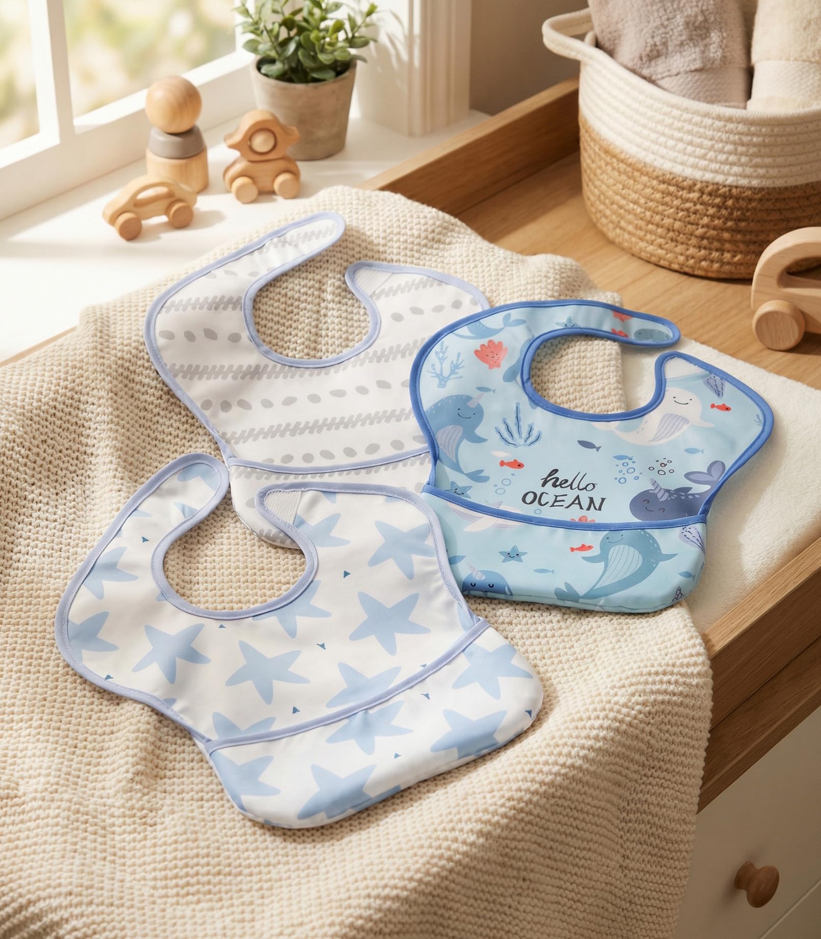 CIVARUA KIDS 3 Pack Waterproof Baby Bibs for Eating, Mess Proof Feeding Bib