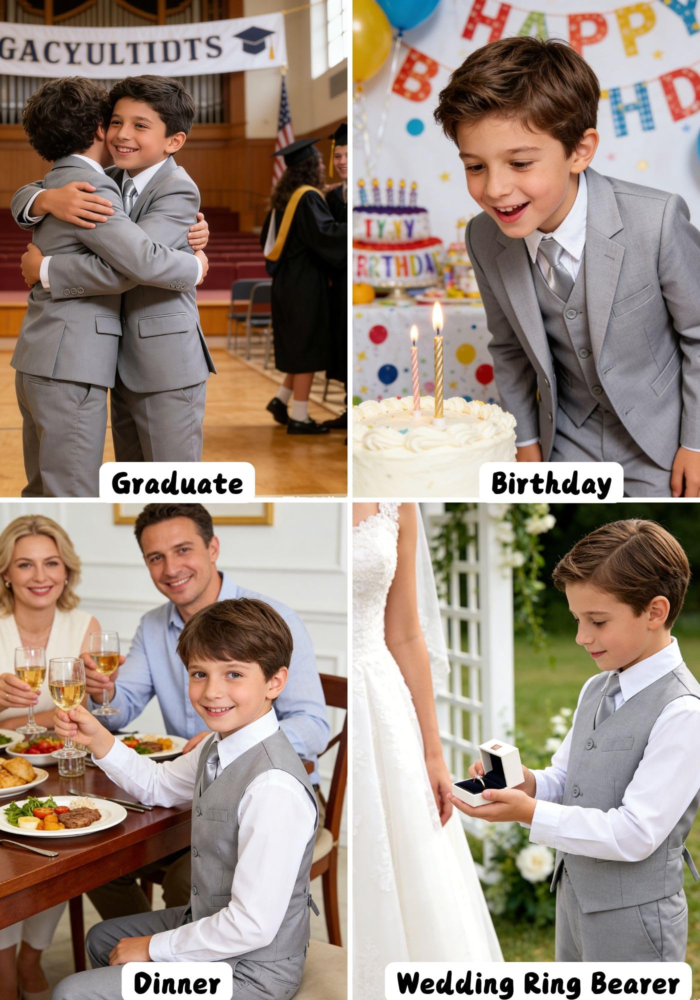 Boys Suit Kids Boy Light Gray Suit Tuxedo Outfit Vest and Pants Set Size 12