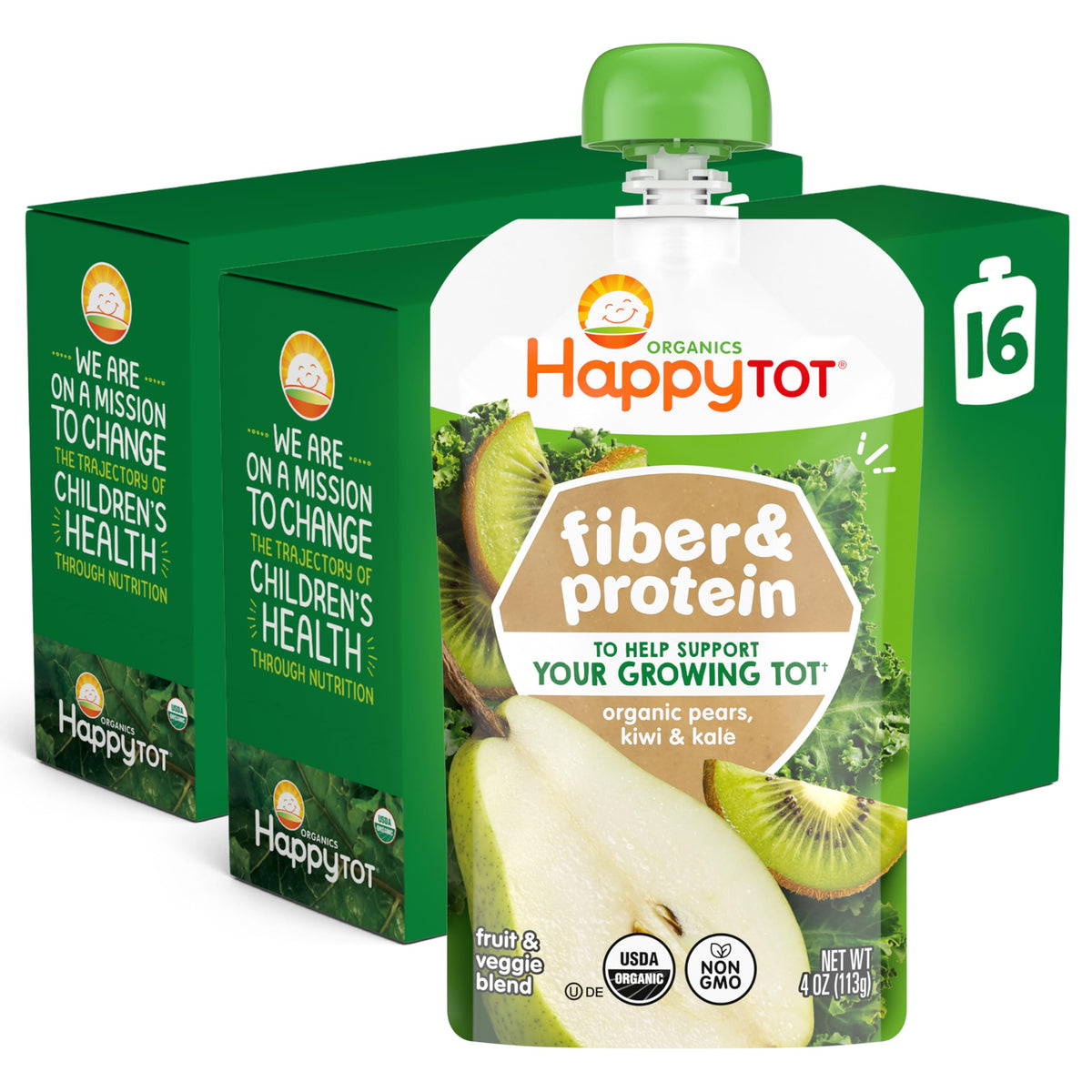 HAPPY TOT Fiber & Protein, Stage 4, Pears Blueberries Spinach, 4oz (16)
