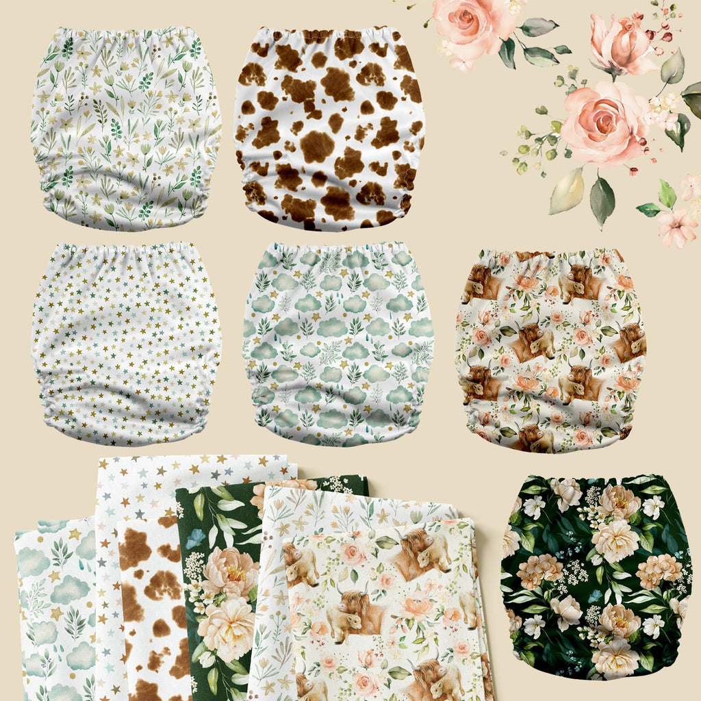 Mama Koala 3.0 Pocket Cloth Diapers for Babies with AWJ Lining, 6 Pack with 6 5-Layer Natural Cloth Diaper Inserts - Reusable and Washable Pocket Diapers(A-A Special Set)