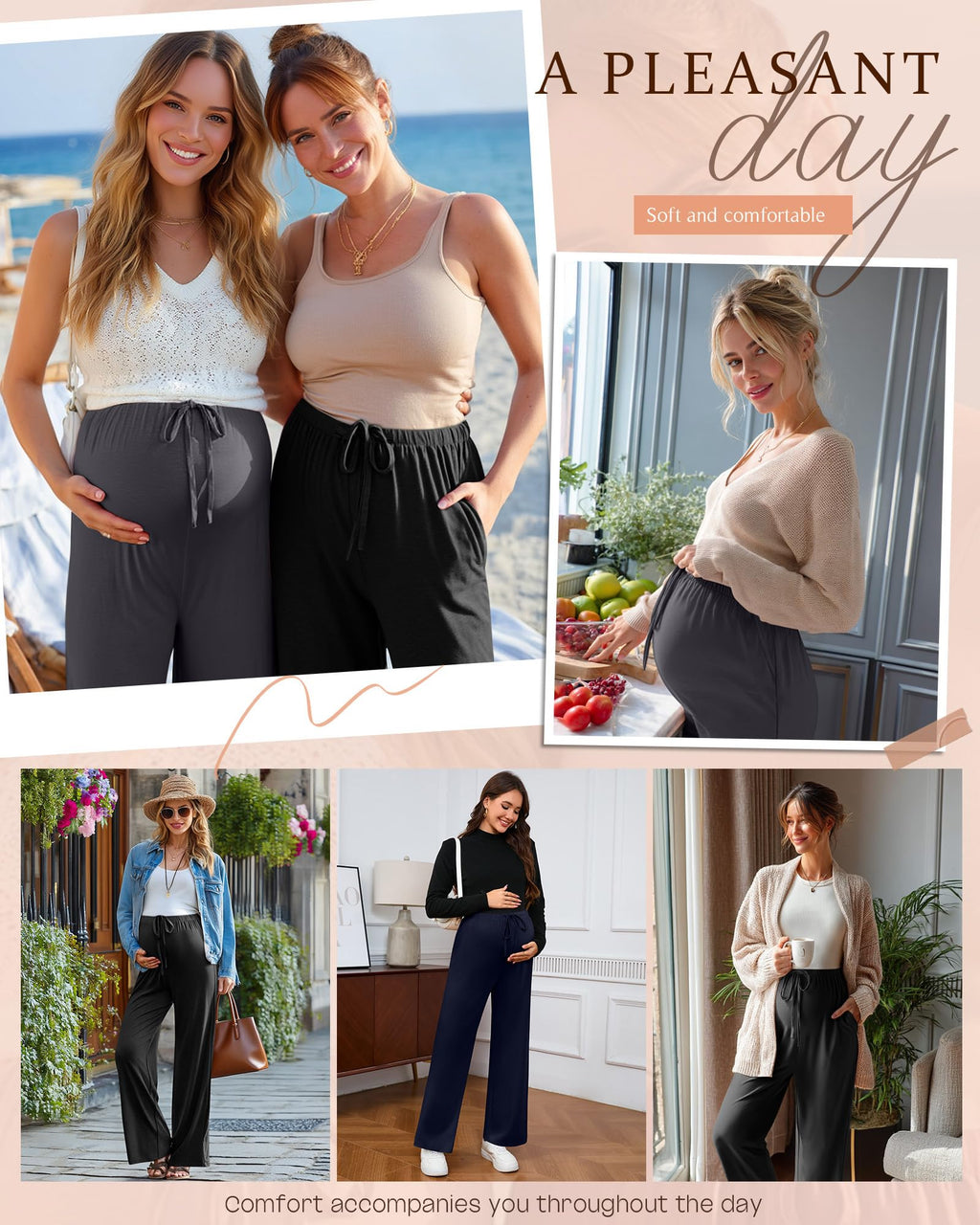 Sweetyweee 3 Pack Maternity Wide Leg Lounge Pants, 3-Color, Large