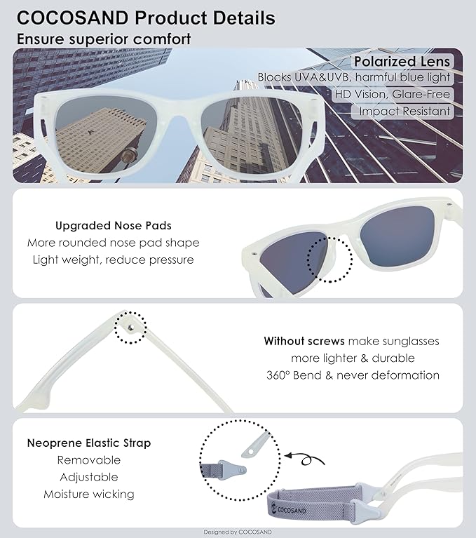 COCOSAND Flexible Baby Sunglasses with Strap Polarized UV Protection for Toddler Infant Newborn Boy Girl Age 0-24 Months