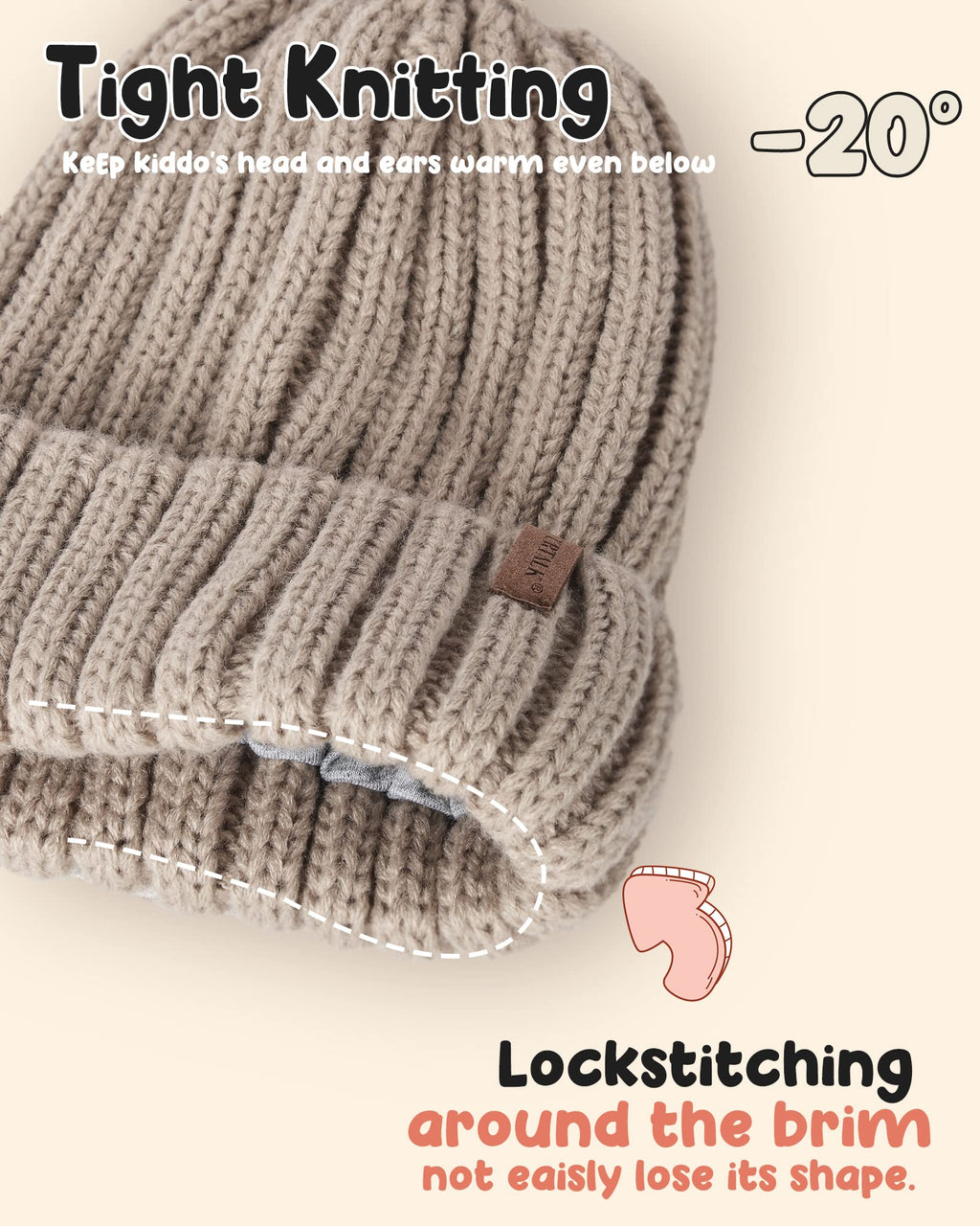 FURTALK Kids Winter Hat Toddler Knitted Beanie Faux Fur Pom Light Khaki