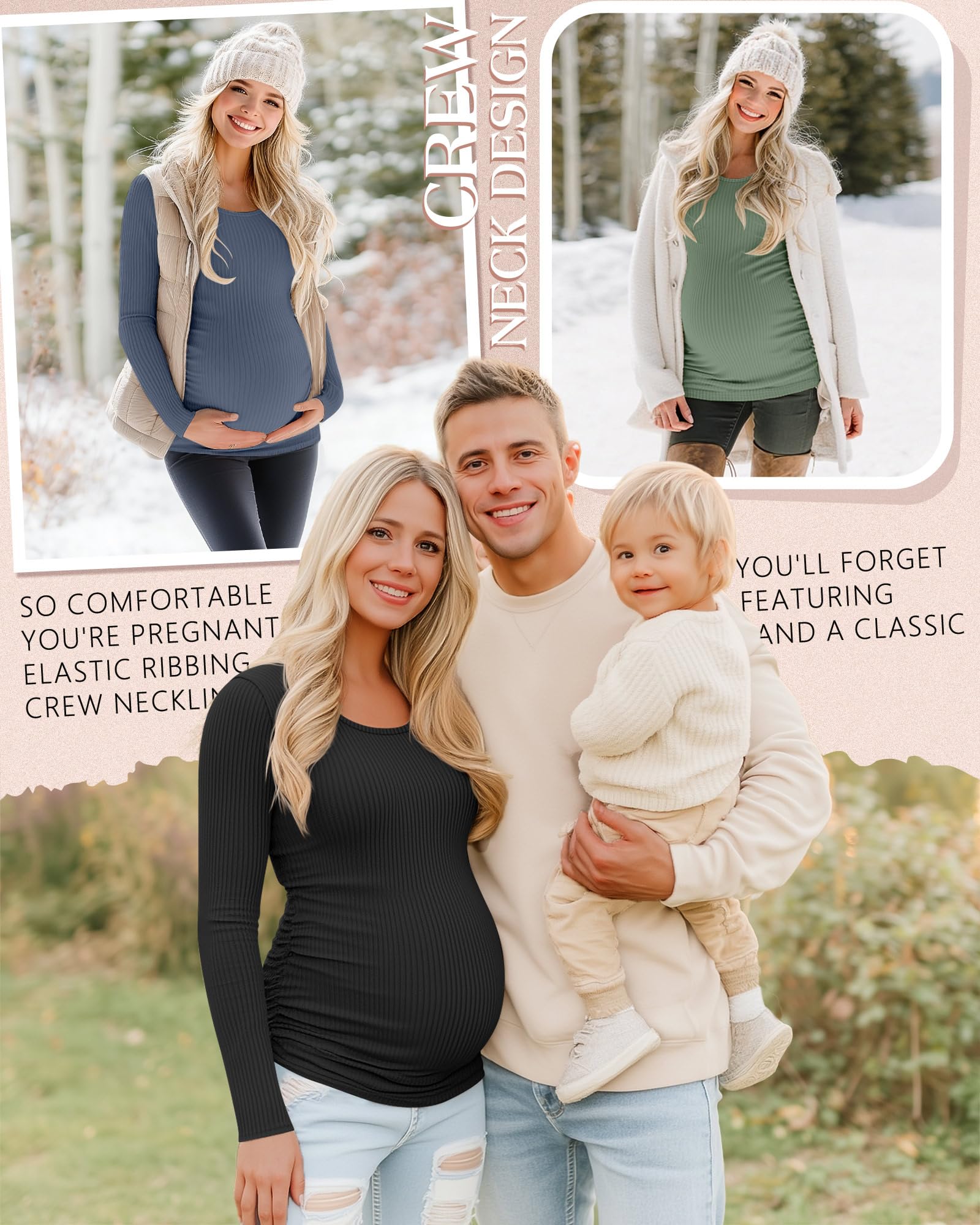 Riyiper 4 Pack Women's Cotton Ribbed Maternity Shirts, 4-Color, Small
