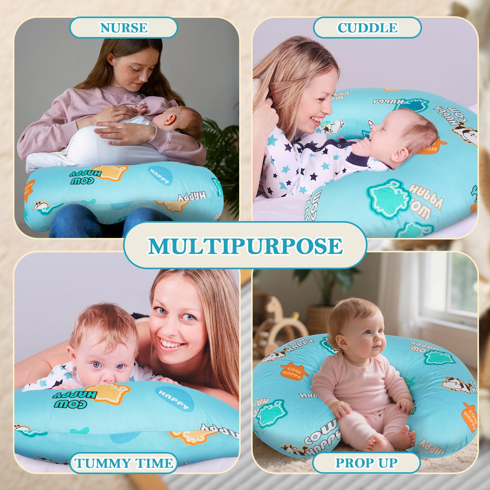 Nursing Pillow & Breastfeeding Pillow – Ergonomic C-Shape for Breastfeeding & Bottle Feeding, Standard Size Breathable with Washable Cover, Hypoallergenic,Tummy Time & Sitting Support ( 0-12Months)
