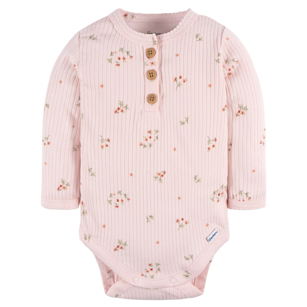 Gerber Baby Girls' 2-Pack Bodysuits, Floral, 3-6 Months