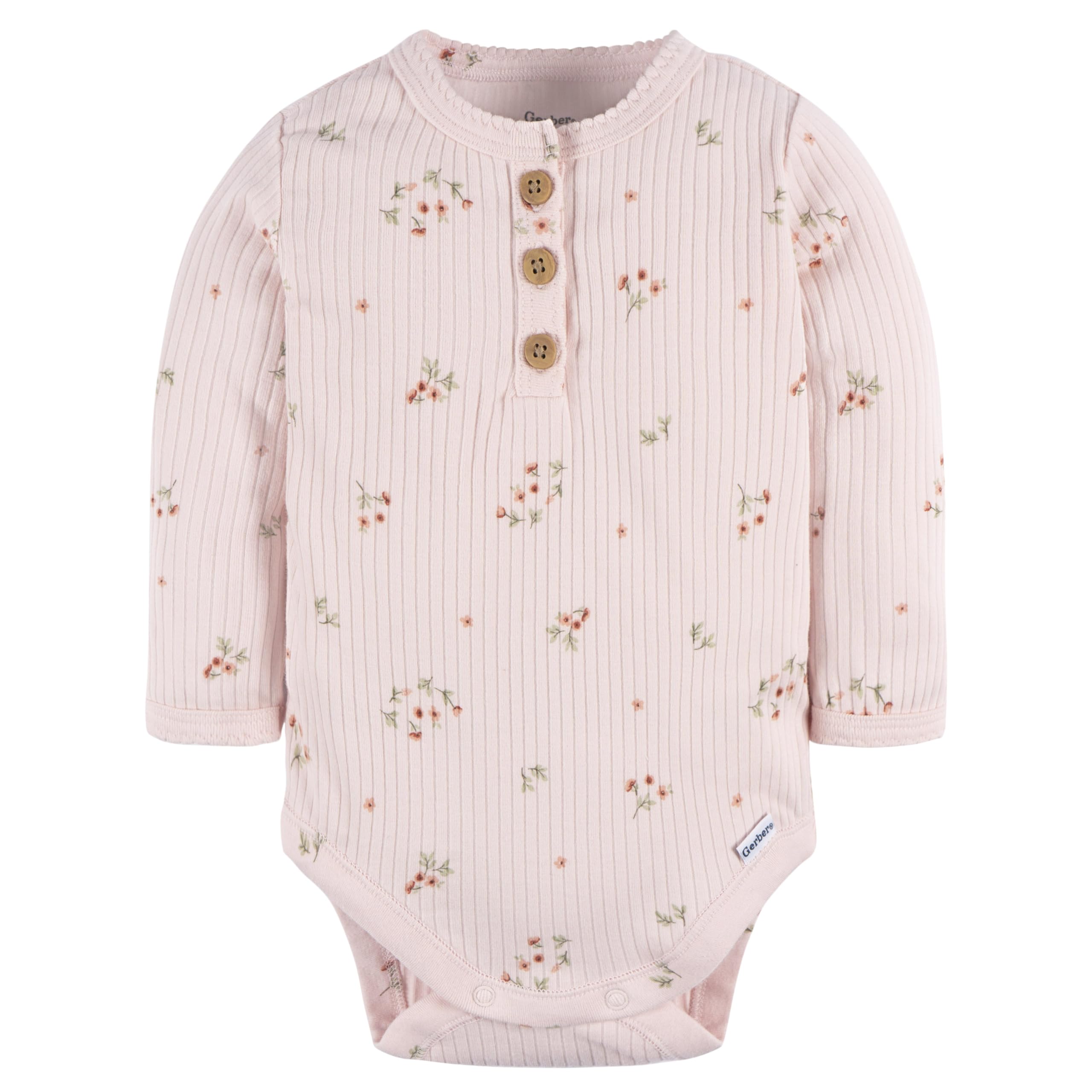 Gerber Baby Girls' 2-Pack Bodysuits, Floral, 3-6 Months
